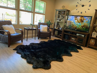 LAMBZY Faux Sheepskin Super Soft Hypoallergenic Silky Shag Rug for Living Room, Kids Room, Sofa (Decto 10 Pelts 6'x10', Black)