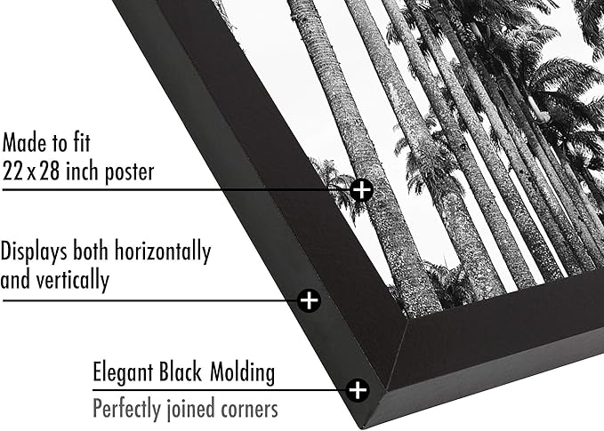 Americanflat 22x28 Poster Frame with Polished Plexiglass - Black Picture Frame - Wide Photo Frames Made of Engineered Wood for Vertical or Horizontal Wall Display - Epic Collection - Black