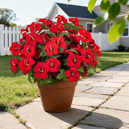 19 Inch Artificial Flowers for Outdoor Indoor Garden Home Decoration,Faux Flower for Home Office Garden Patio Balcony 4 Bundles (Red)
