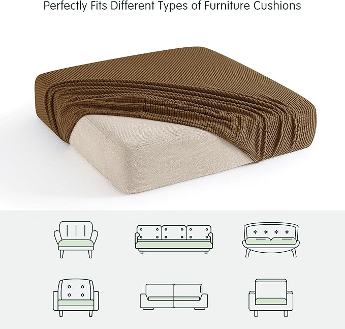 CHUN YI 3Piece Stretch Couch Cushion Covers, Sofa Seat Slipcovers for Pets, Suitable for Armchair Loveseat Sofa with Spandex Jacquard Washable Fabric(3Piece,Coffee)