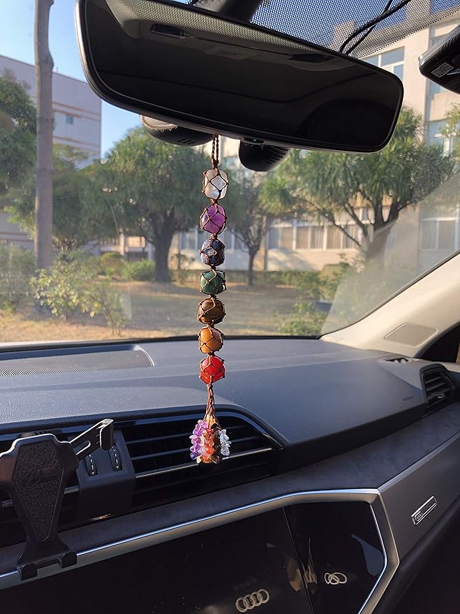 Handmade Crystal Window Car Hanging Ornaments 7 Chakra Home Decoration Feng Shui Ornament Yoga Meditation Car Decoration Tumbled Palm Stones Christmas Decorations Ornaments
