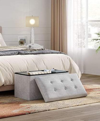 Folding Storage Ottoman Bench, Multi-Functional Ottoman Foot Rest, End of Bed Bench, Storage Chest for Living Room, Bedroom, Hallway, Entryway, Holds Up to 600 lbs (Dark Gray, 30 Inches)