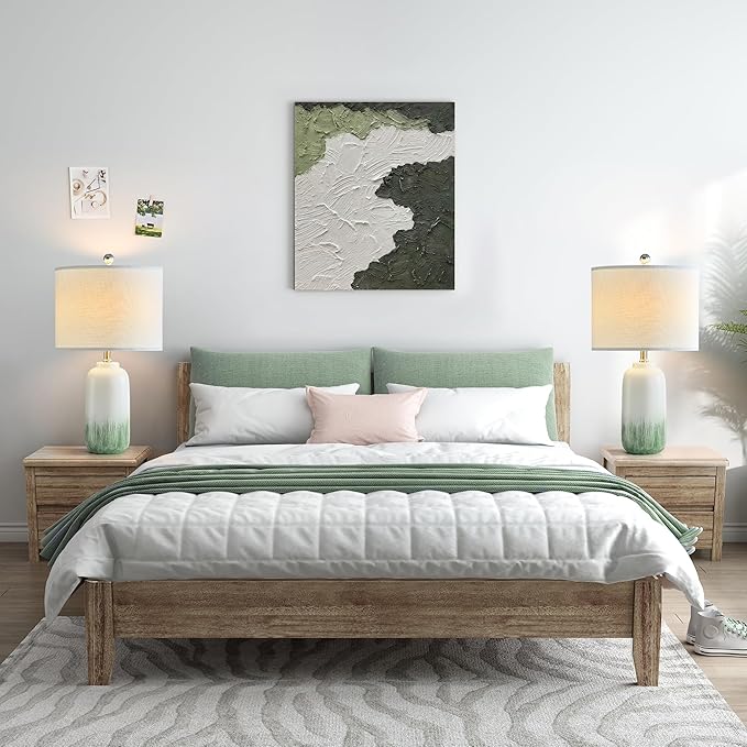 24" Green Table Lamps Set of 2 - Modern Ceramic Bedside Lamps for Night Stands, 3 Way Dimmable Green End Table Lamps for Living Room Bedroom