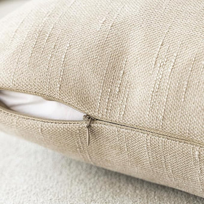 Foindtower Pack of 2 Soft Textured Throw Decorative Pillow Covers Square Accent Solid Cushion Cover Cozy Neutral Farmhouse Pillow Case for Couch Sofa Bedroom Living Room 18x18 Inch, Beige