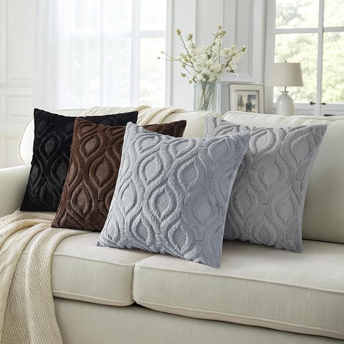 decorUhome Spring Euro Sham Throw Pillow Covers 26x26 Inch Set of 2, Soft Plush Faux Wool Blue Grey Solid Couch Pillow Covers, Accent Farmhouse Neutral Square Pillow Cases for Sofa Bed Living Room