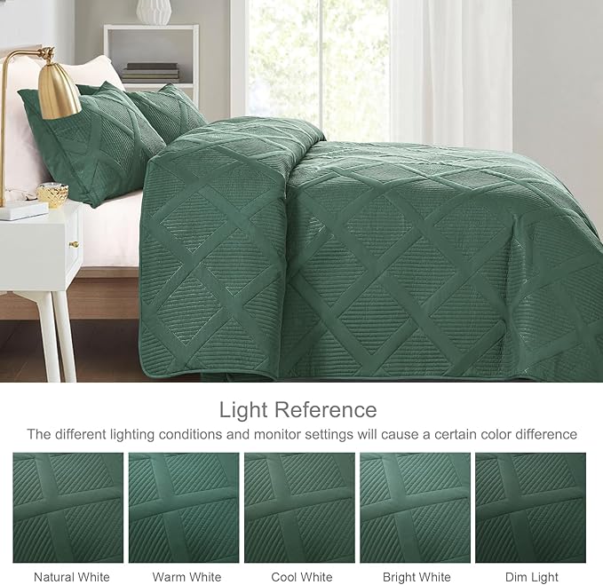 Exclusivo Mezcla King Quilt Set- Green Quilts Bedding Set with 2 Pillow Shams, Modern King Bedspread with Striped Pattern, Soft Lightweight Bedspreads Coverlets for All Seasons