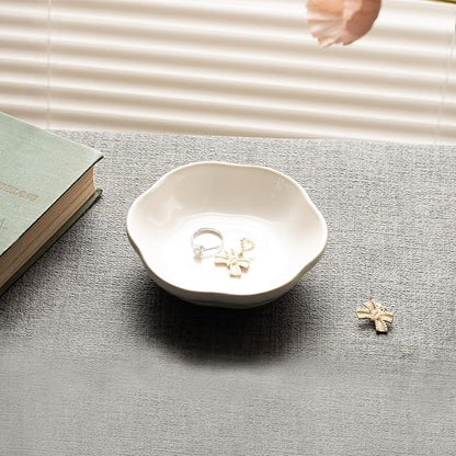 Ceramic Jewelry Tray Ring Holder Dish Floral Trinket Bowl for Women Girls Jewelry Organizer for Vanity Dresser Decor Wedding Birthday Gift for Her (white)