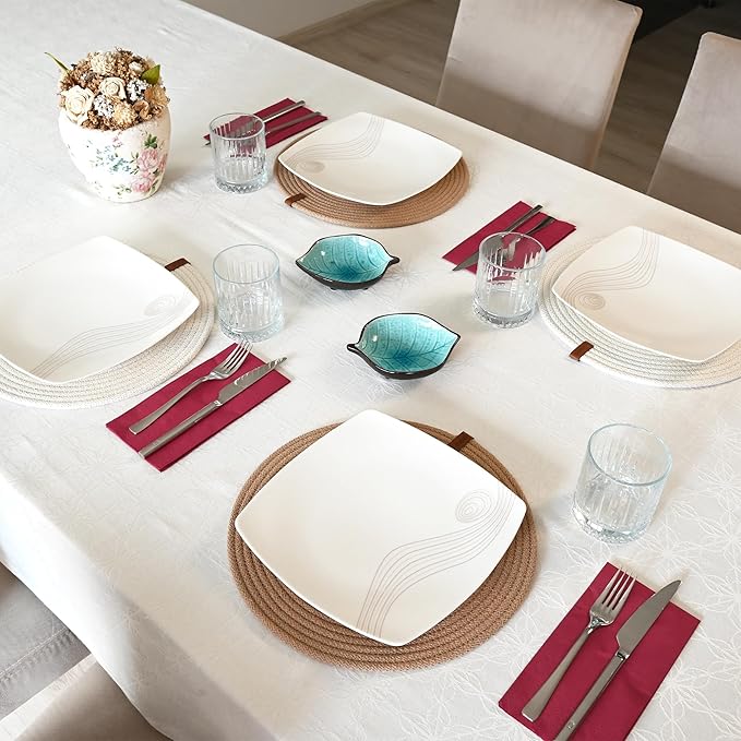 Round Placemats, Set of 4, Handmade by Braided Cotton Cord for Kitchen and Dining Table, Dia. 12.6 Inch, Doublesided, Heat Resistant, Off-White/Cappuccino