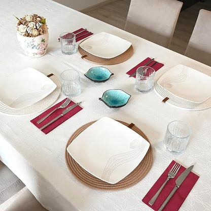 Round Placemats, Set of 4, Handmade by Braided Cotton Cord for Kitchen and Dining Table, Dia. 12.6 Inch, Doublesided, Heat Resistant, Off-White/Cappuccino
