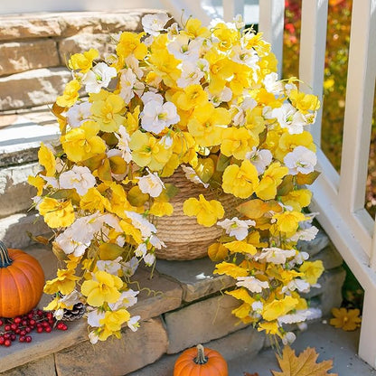 HyeFlora Hibiscus Fall Flowers Artificial Hanging Flowers Plants for Outdoors Autumn Decoration, 2pcs Silk Hibiscus Vines Realistic UV Resistant Faux Flowers for Outside Planters Yard Garden Home, Mix