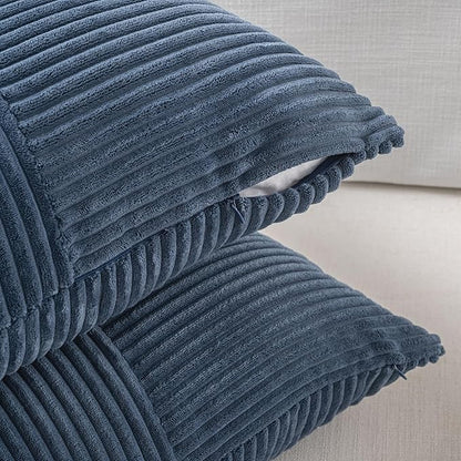Fancy Homi 2 Packs Dusty Blue Long Lumbar Decorative Throw Pillow Covers 12x24 Inch for Couch Bed Sofa, Rustic Farmhouse Boho Home Decor, Soft Striped Corduroy Rectangle Accent Cushion Case 30x60 cm