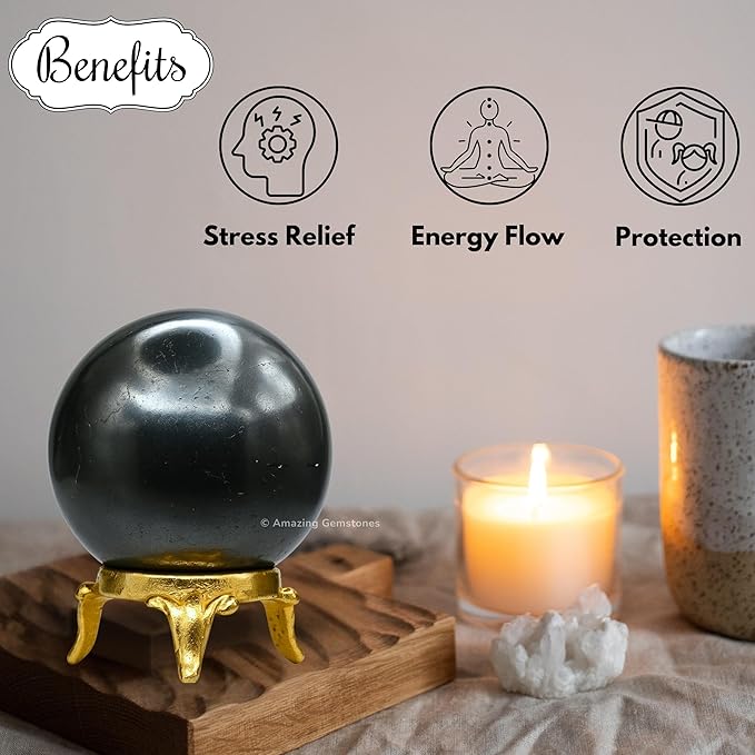 Amazing Gemstone Hematite Crystal Ball with Stand - 1.5 Inches Crystal Sphere Meditation Balls for Witchcraft and Decorative Balls