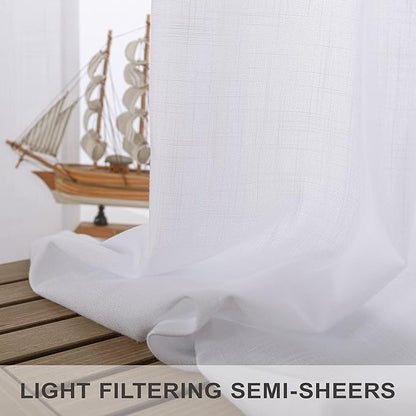 White Curtains 38 Inch Wide for Bedroom 2 Panels Back Tab Rod Pocket Semi Sheer Privacy Cotton Textured Light Filter White Linen Curtains for Living Room Rustic Farmhouse Boho Decor Width 38 x 96 Long