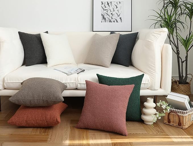 Jeneoo Dusty Rose Decorative Square Thick Throw Pillow Covers Fine Textured Boucle Couch Cushion Case for Sofa Decor, Set of 2, 18 x 18 Inch