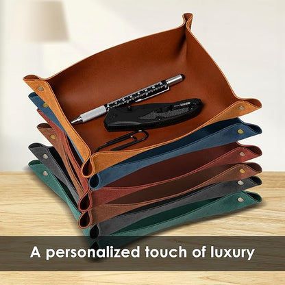 Northwind Personalized Leather Valet Tray – Custom Engraved Full Grain Leather Catchall Tray for Men, Handmade in USA Desk Organizer & Groomsmen Gift, Perfect Storage for Nightstand, Dresser