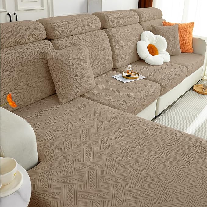 hyha Individual Couch Cushion Covers, Stretch Magic Sofa Seat Cushion Covers Washable, Dog Couch Sofa Slipcover for Pets, Kid with Elastic Bottom(Medium, Camel)