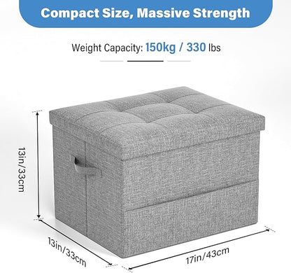 Storage Ottoman Foot Rest Stool, Foldable Footstool Storage Bench with Thicker Foam Padded Seat,Foot Rest Stool, 43L Ottoman with Bench, Holds Up to 350lbs, 17x13x13in,Drak Gray