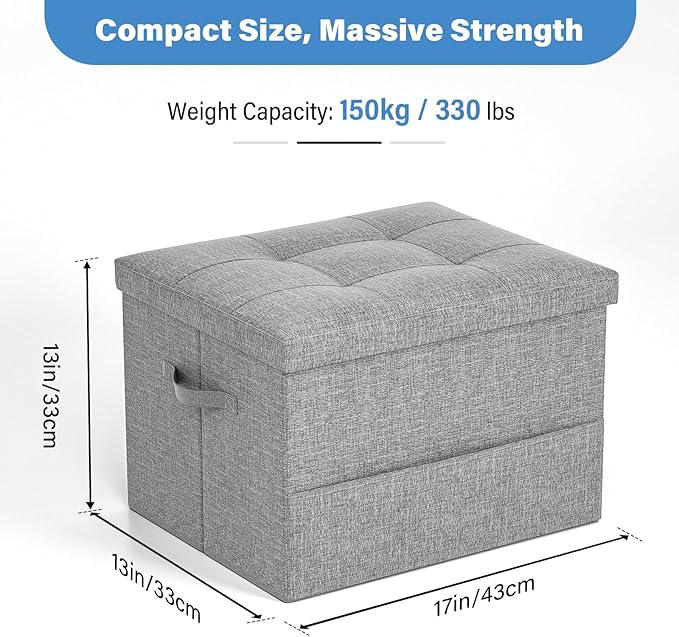 Storage Ottoman Foot Rest Stool, Foldable Footstool Storage Bench with Thicker Foam Padded Seat,Foot Rest Stool, 43L Ottoman with Bench, Holds Up to 350lbs, 17x13x13in,Drak Gray