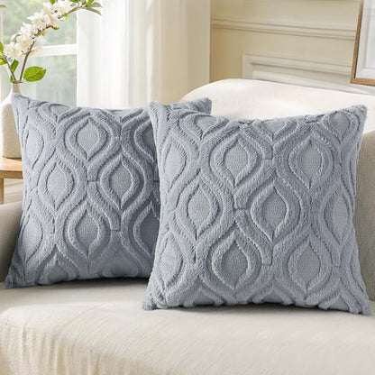 decorUhome Spring Euro Sham Throw Pillow Covers 26x26 Inch Set of 2, Soft Plush Faux Wool Blue Grey Solid Couch Pillow Covers, Accent Farmhouse Neutral Square Pillow Cases for Sofa Bed Living Room