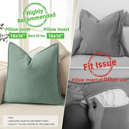ZWJD Dusty Green Pillow Covers 16x16 Set of 2 Chenille Throw Pillow Covers with Elegant Design Soft and Luxurious Decorative Throw Pillows for Couch, Bed, and Home Decor