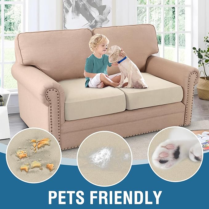 H.VERSAILTEX Fleece Couch Cushion Covers Stretch Loveseat Covers Comfortable and Durable Fabric (2 Piece Loveseat Cushion Cover, Ivory)