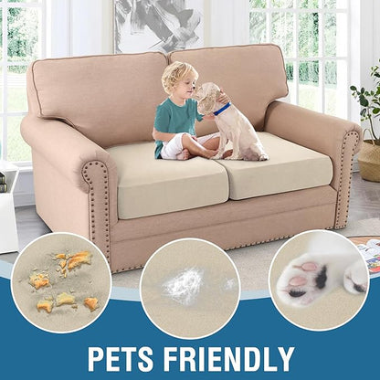 H.VERSAILTEX Fleece Couch Cushion Covers Stretch Loveseat Covers Comfortable and Durable Fabric (2 Piece Loveseat Cushion Cover, Ivory)