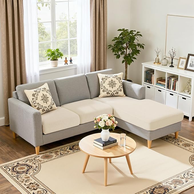 Hokway Chaise Cover Set Individual Couch Cushion Slipcovers Reversible Cushion Protector for L-Shape Sofa