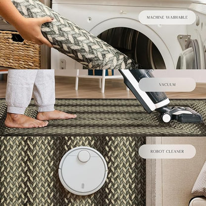 Maples Rugs Marion Bohemian Braided Design Print Runner Rug – Made in USA – Washable, Non Slip Indoor Long Carpet for Hallway, Kitchen, and Laundry Room, 2' x 8', Black