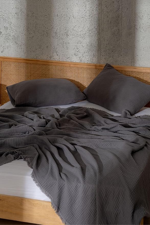 Muslin Blanket - Pure 100% Turkish Cotton Airy Soft Light Versatile Gauze Throw Blanket for Bed, Couch, Sofa (Dark Gray, Twin XL Size (71" x 95" inch))