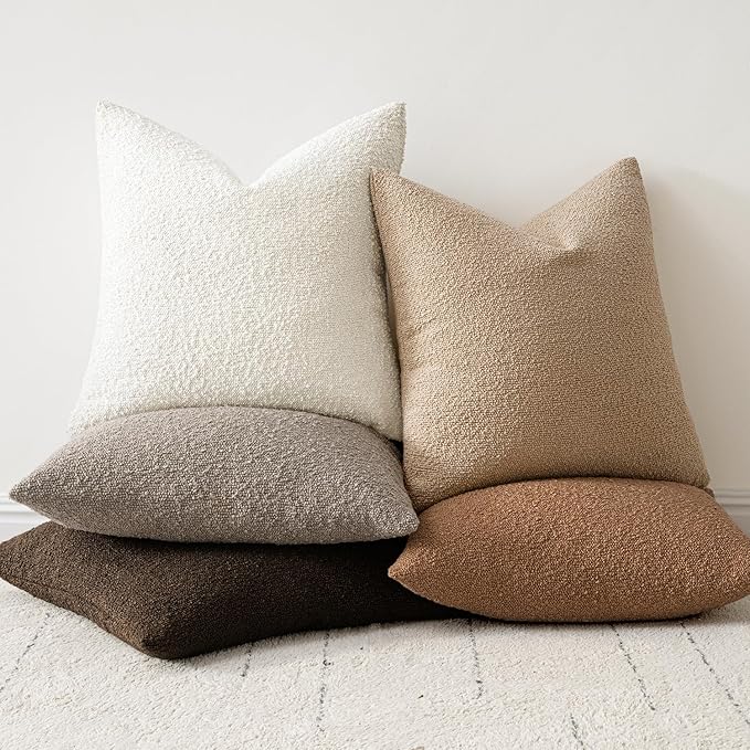 Woaboy Pack of 2 12x20 Inch Decorative Boucle Throw Pillow Covers Textured Lumbar Pillowcaes Accent Solid Cozy Soft Cushion Covers Home Decor for Sofa Couch Living Room Home Decor,Brown
