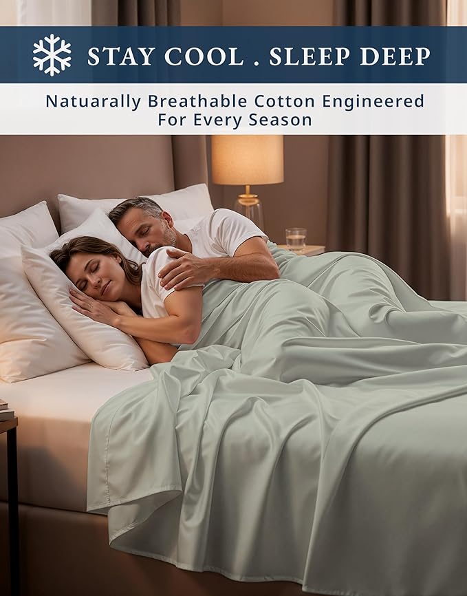 LANE LINEN 100% Egyptian Cotton Bed Sheets sábanas California King, Soft & Comfy Thick Bedding Sheets & Pillowcase Set, Machine Wash 16" Deep Pocket Cal King Sheet Set -Mineral