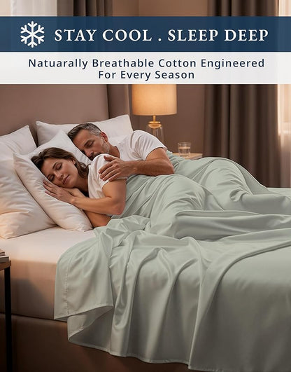 LANE LINEN 100% Egyptian Cotton Bed Sheets sábanas California King, Soft & Comfy Thick Bedding Sheets & Pillowcase Set, Machine Wash 16" Deep Pocket Cal King Sheet Set -Mineral