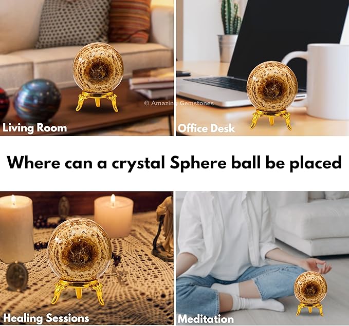 Amazing Gemstone Aragonite Crystal Ball with Stand - 1.5" Inches Crystal Sphere Meditation Balls for Witchcraft and Decorative Balls