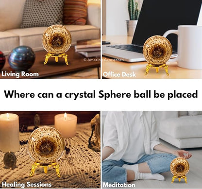 Amazing Gemstone Aragonite Crystal Ball with Stand - 1.5" Inches Crystal Sphere Meditation Balls for Witchcraft and Decorative Balls