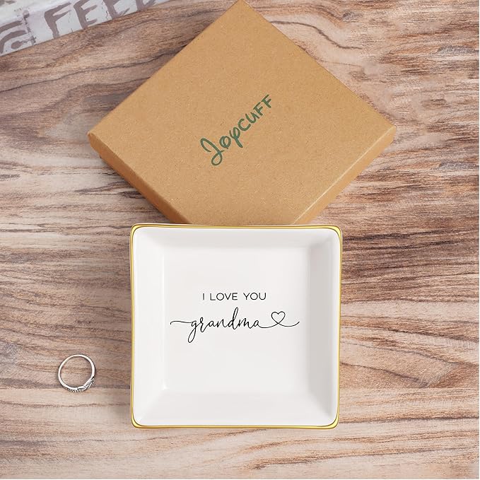 JoycuFF Grandma Birthday Gifts from Granddaughter Jewelry Trinket Dish Tray Unique Gifts for Grandmother Mother's Day Christmas Thanksgiving Day
