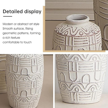 Large White Ceramic Vase - 7.5" H Embossed Decorative Vases for Home Decor, Modern Boho Rustic Table Centerpieces for Living Room, Dining Room, Shelf, Mantel, Office