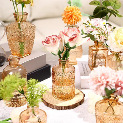Glass Bud Vases Set of 60, Small Glass Vase for Flowers, Amber Small Vases for Centerpieces, Vintage Bud Vase in Bulk for Wedding, Party, Events, Reception, Home Decor