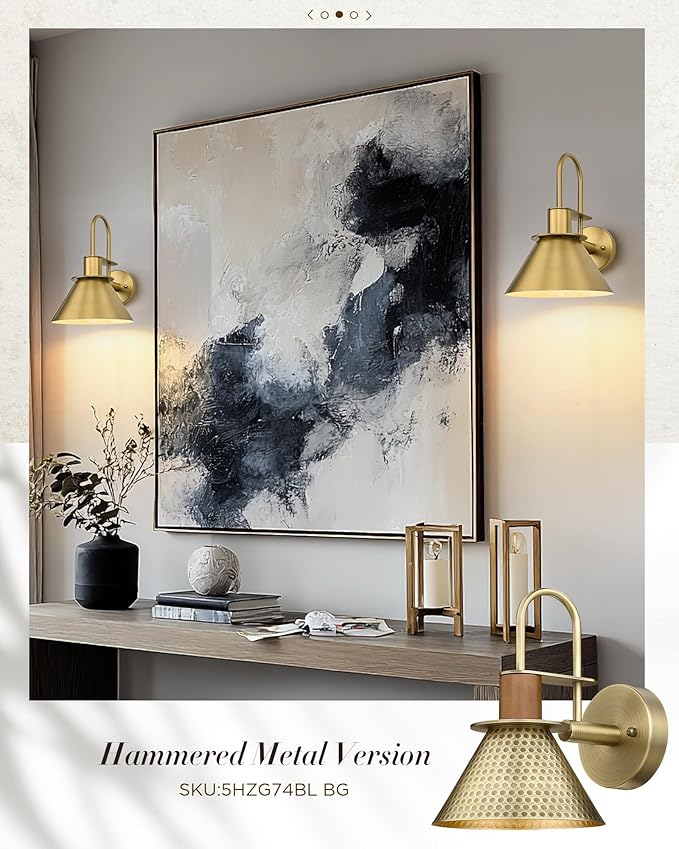 Brass Wall Sconce, HWH Modern Wall Light Sconces for Bedroom Bathroom, 1-Light Indoor Wall Light Fixtures with Metal Shade, White Interior, Gold Finish, 5HZG56BL BG
