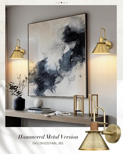 Wall Sconces for Bathroom Set of 2, HWH Wall Mount Lighting with Metal Shade, Indoor Gold Wall Lights for Living Room Mirror Kitchen, Gold Finish, 5HZG56BL-2 BG