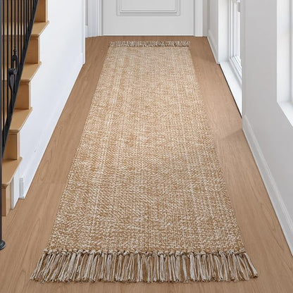 Collive Hallway Runner Rug, 2' x 6' Hand Woven Reversible Washable Entryway Rugs, Tan Cotton Modern Laundry Room Carpet Long Farmhouse Carpets for Bathroom Sink Foyer Bedroom