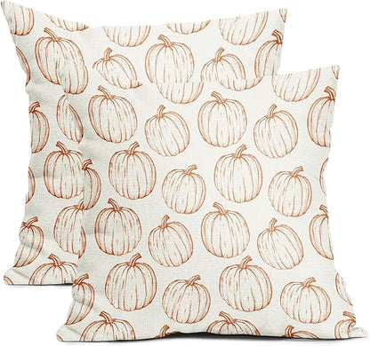 Fall Pillow Covers 16x16 Set of 2 Decorations Orange Pumpkin Throw Pillow Covers Decorative Thanksgiving Pillow Case Farmhouse Rustic Pillowcases Vintage Cozy Soft Autumn for Sofa Bed Home Decor