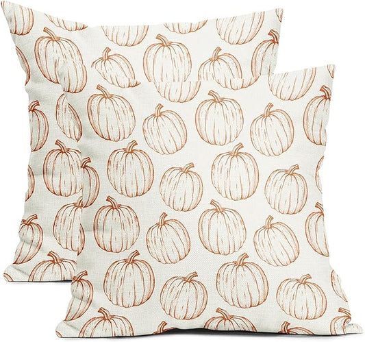 Fall Pillow Covers 16x16 Set of 2 Decorations Orange Pumpkin Throw Pillow Covers Decorative Thanksgiving Pillow Case Farmhouse Rustic Pillowcases Vintage Cozy Soft Autumn for Sofa Bed Home Decor