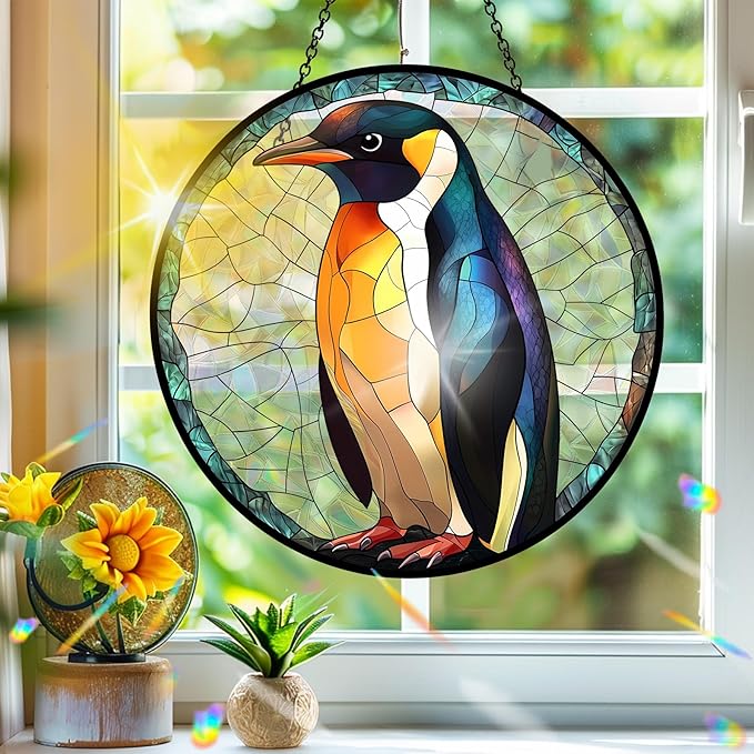 Bimkole Penguin Sun Catchers Indoor Window - Animals Acrylic Suncatcher Hanging Decoration for Living Room Bedroom Summer Home Balcony Outdoor Garden Ornaments Decoration 7.8x7.8 Inch