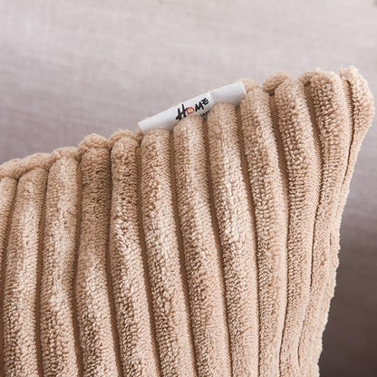 Home Brilliant 18x18 Throw Pillow Covers Decorative Set of 2 Soft Velvet Corduroy Striped Square Cushion Cover for Bench Couch Decor, 18 x 18 inch, Taupe