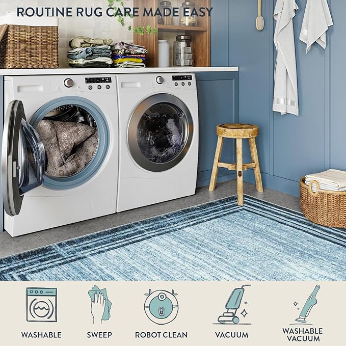 Lahome Abstract Runner Rug,2.5x8 Hallway Runner Rug Non-Slip Washable Blue Kitchen Runner Rugs,Low-Pile Soft Bedroom Runner Minimalist Solid Indoor Carpet Runners for Entryway Bathroom Laundry Room