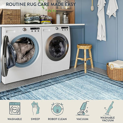 Lahome Abstract Runner Rug,2.5x12 Hallway Runner Non Slip Kitchen Runner Rug Non Skid Washable,Low-Pile Soft Blue Runners for Hallways 12 ft Minimalist Solid Indoor Carpet Runner for Entryway