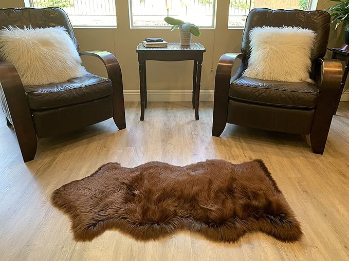 LAMBZY Faux Sheepskin Super Soft Hypoallergenic Silky Shag Rug for Living Room, Kids Room, Sofa (Single and a Half 2'x4'6", Brown)