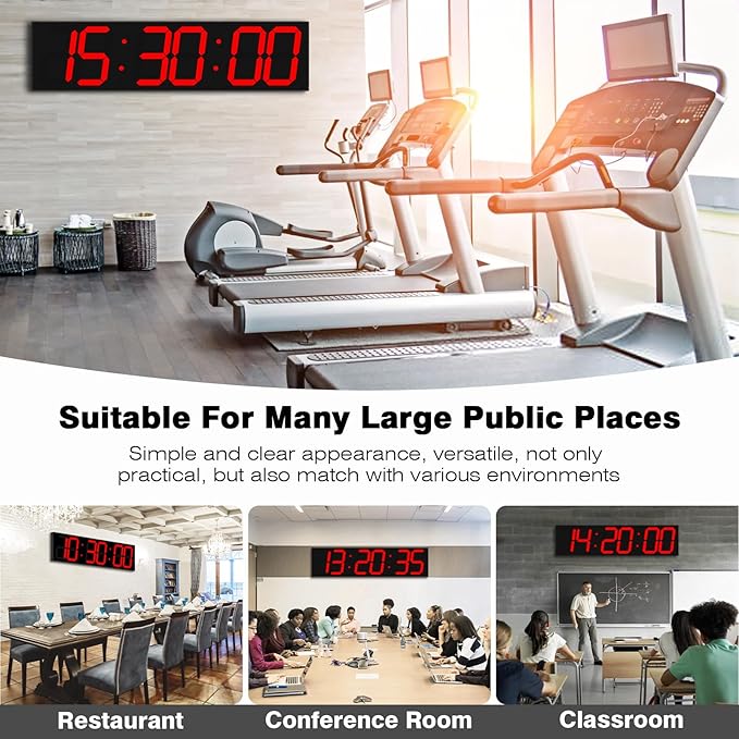 Digital Wall Clock with Large Display, 28.4‘’LED 6-Digit Large Clock with Adjustable Brightness, Multifunction Gym Clock with Countdown,Stopwatch and Workout Interval Timing (Red)
