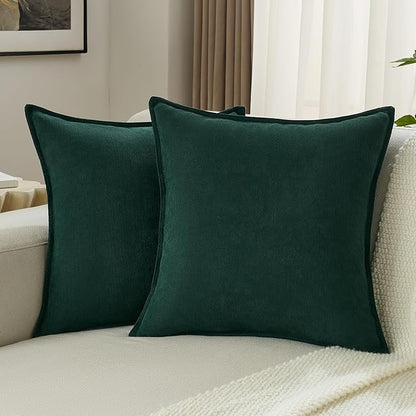 FUTEI Christmas Dark Green Chenille Throw Pillow Covers 20x20 Inch Set of 2,Edges Double-Stitched Cushion Cases,Modern Home Decor for Couch Living Room