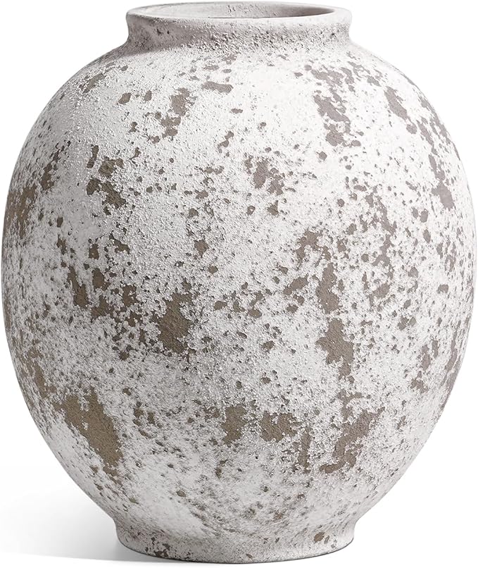 Large White Ceramic Vase - 9.8 Inch Rustic Farmhouse Vase for Home Decor,Grey